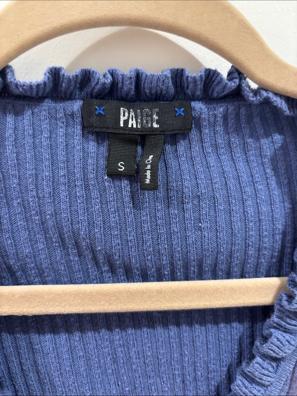 PAIGE Indigo Blue Ruffled Ribbed Cardigan - Picture 2 of 3